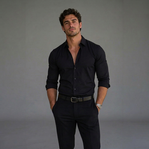 Men's <b>Black</b> <b>Button</b> <b>Down</b> <b>Dress</b> Shirt Full Sleeve Solid Poplin Cotton Anti-Wrinkle Smart Casual Turn-<b>down</b> Collar Autumn Wear - Product Image 1
