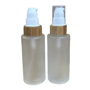 OEM Atacado 50ml Cosméticos Toner Spray Garrafas Bamboo Collar Frosted Glass Body Spray Pump Garrafas Para Cosméticos Liquid Packaging