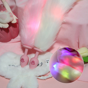 Silicone Anal <b>Plug</b> With Light Up <b>Tail</b> White Adult Stimulation Wearable Sex Toy For SM Training - Product Image 1