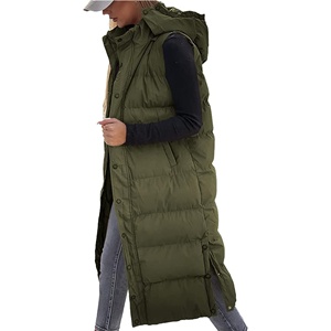 Long gilet matelassé personnalisé pour femmes Veste <span class=keywords><strong>sans</strong></span> manches bouffantes avec capuche - Product Image 4