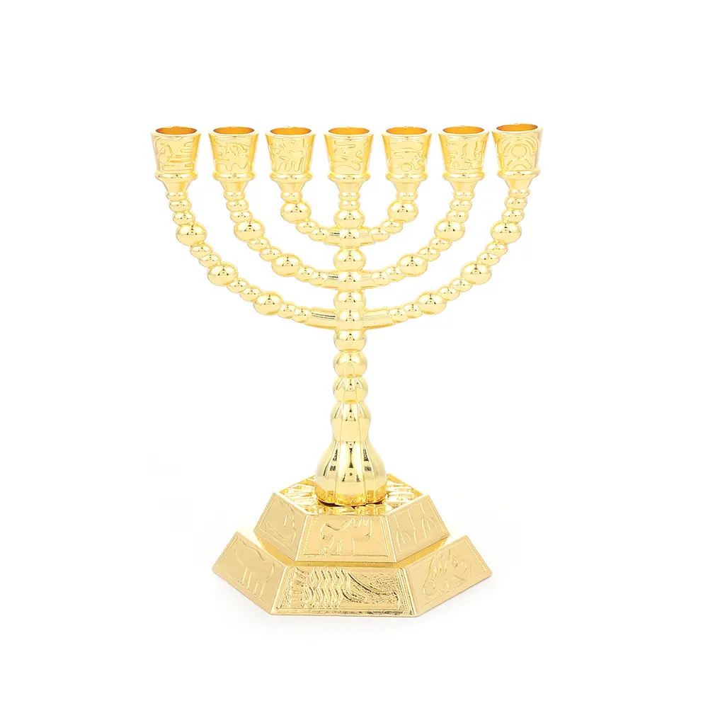 7 Jewish Candlesticks Gold Religious Table Metal Decoration Gold Vintage Metal Multi-head Candle Holder