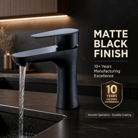 Robinet de lavabo moderne noir mat en acier inoxydable 304 sans plomb, mitigeur de salle de bain à poser sur le comptoir pour projets hôteliers et commerciaux