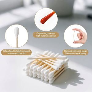 Precio de Fábrica 500 Unidades de Hisopos de Algodón Absorbente con Palitos de Bambú de 7.5cm para Maquillaje y Limpieza de Oídos de Uso Diario - Product Image 2