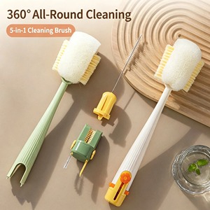 5 in 1 Flower Shaped Cup Cleaning <b>Brush</b> Long Handle Sponge Nylon Bristles <b>Bottle</b> <b>Brush</b> for Baby <b>Bottle</b> and Coffee Cup - Product Image 3