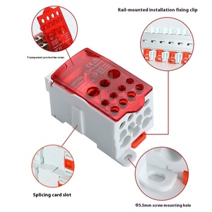 UKK80A <span class=keywords><strong>Bornier</strong></span> <span class=keywords><strong>de</strong></span> terre Boîte à bornes <span class=keywords><strong>de</strong></span> rail <span class=keywords><strong>de</strong></span> guidage avec séparateur <span class=keywords><strong>de</strong></span> fil et bande <span class=keywords><strong>neutre</strong></span> Connexions une entrée et six sorties - Product Image 3