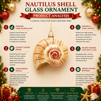 Ornement de Noël en verre écologique style vintage, peint à la main, en forme de coquille de Nautilus côtier, pour la décoration de maison de plage et de vacances