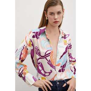 Camisa de Seda con Estampado Floral para Mujer, Blusa Casual con Botones, para Uso Diario - Product Image 1