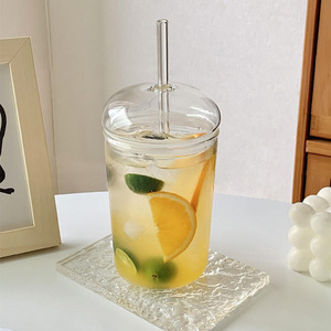 Bán buôn thân thiện với môi thực phẩm cấp cao Borosilicate <span class=keywords><strong>snowglobe</strong></span> cốc thủy tinh 16oz uống ly có nắp đậy và rơm - Product Image 3