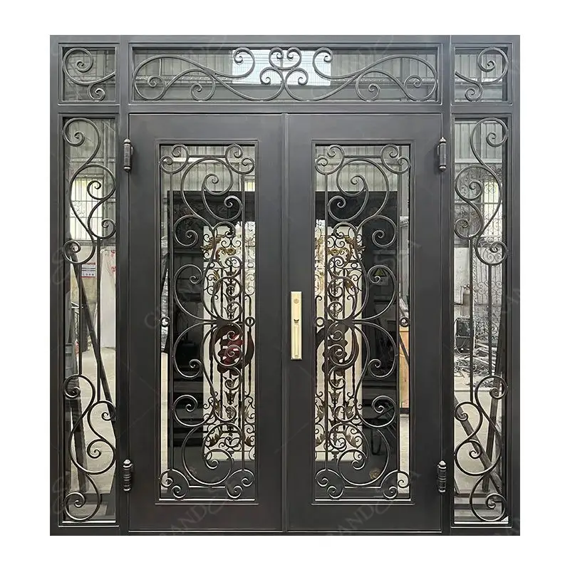 Puertas de hierro forjado americanas para diseños de hierro exterior, imágenes de puerta de seguridad para el hogar, puerta de hierro forjado de entrada frontal de acero francés