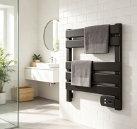 Chauffe-serviettes électrique 220V avec prise EU, ventilateur à chauffage rapide, thermostat réglable, protection contre la surchauffe et conception étanche