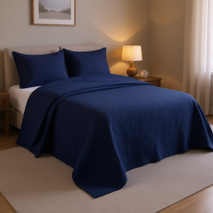 Db Navy Twin Reversible <b>Bedspread</b> <b>Set</b> Printed Embossed Polyester Home Use Queen King Sizes - Product Image 2