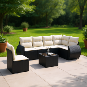 Conjunto de Sofás de Jardín de Ratán Negro, Muebles de Exterior con Cojines de Espuma de Alta Densidad, Diseño Contemporáneo Impermeable - Product Image 2