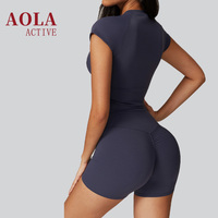 Ensemble 2 pièces AOLA 2026 personnalisé : Soutien-gorge de sport respirant en Spandex/Nylon et Leggings/Shorts de Yoga à séchage rapide pour femme