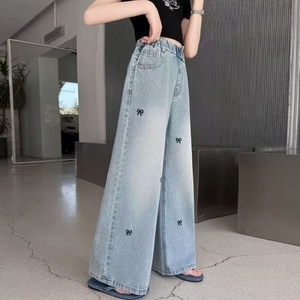 Nuovi <span class=keywords><strong>Jeans</strong></span> <span class=keywords><strong>Larghi</strong></span> da Ragazza in Denim Lavato, Stile Primavera Autunno, con Elastico in Vita e Vita Media, Pantaloni Esterni per Adolescenti - Vendita all'Ingrosso - Product Image 4