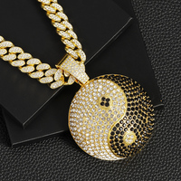 Hommes Hip Hop Punk Cristal Chaîne Cubaine Plein Strass Grand Chinois Traditionnel Yin Yang Pendentif Collier Bijoux