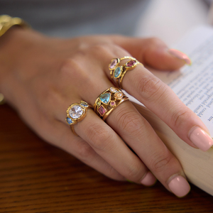 Anillo Ovalado Multicapa de Acero Inoxidable Chapado en Oro de 18K con Circonitas de Colores Martilladas de J&D <span class=keywords><strong>Jewelry</strong></span> para Mujer, Regalo para Fiestas - Product Image 2