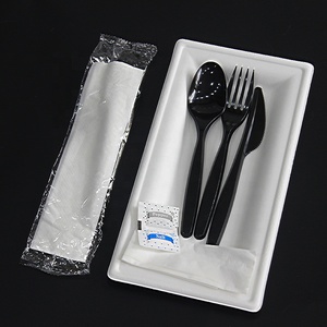 Juego de cubiertos de plástico desechables con servilleta, sal y pimienta, azúcar, cuchillo, tenedor, cuchara, juego de cubiertos con estuche, utensilios de comida para comer - Product Image 3