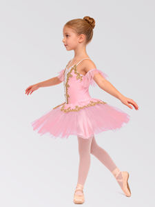 Anna Shi Nouveaux Designs Tutu de Danse Ballet en Spandex Rose Mat avec Applications Brodées Dorées - Product Image 3