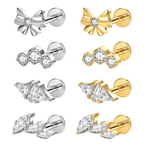 Bijoux de <span class=keywords><strong>piercing</strong></span> haut de gamme en alliage de titane G23, zircon 5A, style punk, clous d'<span class=keywords><strong>oreille</strong></span> et clous de lèvre, nœud papillon, non allergènes, pour le marché international - Product Image 1