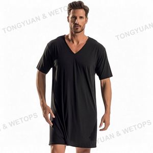 <strong>Mens</strong> Sleepshirt <strong>Nightshirt</strong> V Neck Short Sleeve Soft Nightgown Pajamas Plus Size <strong>Men's</strong> Sleepwear - Product Image 4