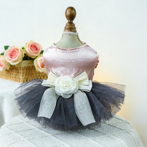 Pet Dress For Small Medium Dogs Pink Tulle Skirt With White Flower <b>Bow</b> Four Seasons Wear - Product Image 1