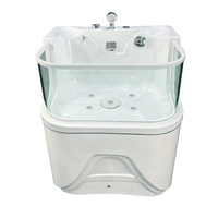 Baignoire de toilettage pour animaux de compagnie autoportante en verre enveloppant avec massage à bulles et LED pour salon d'esthétique canin
