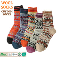 Chaussettes en laine personnalisées pour femmes / Chaussettes en acrylique tricotées à motif géométrique, chaudes pour l'hiver, absorbant la transpiration, épaisses, disponibles en plusieurs couleurs