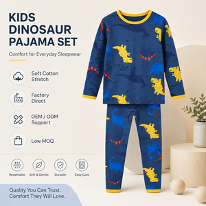 Ensemble de <span class=keywords><strong>pyjama</strong></span> dinosaure pour enfants en coton extensible, vêtements de nuit pour garçons, manches longues, vêtements de détente doux et respirants, étiquette privée OEM personnalisée - Product Image 1