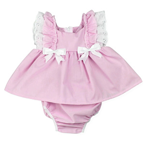 Conjunto de pelele para bebé niña SR4146 personalizado, al por mayor, morado liso con lazos blancos estampados, pelele de manga volante para niña. - Product Image 2