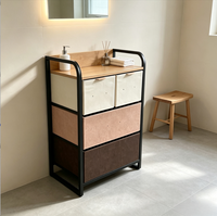 Commode à 4 tiroirs personnalisée de style nordique, en tissu non tissé, avec dessus en bois et structure métallique, pour le rangement dans le salon