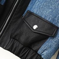 Blousons Bomber en Jean et Cuir Vintage Vieilli avec Fermeture Éclair et Patchwork pour Hommes – Style Streetwear Oversize Multi-Poches – Vente en Gros