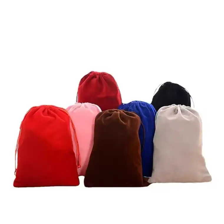 Custom fashion logo printed colorful promotional gift drawstring closure velvet pouch velours bag