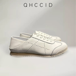 QHCCID <b>White</b> Genuine Leather Lace-up Flat Shoes Men's Casual Breathable Sport Shoes Daily Wear - Product Image 4