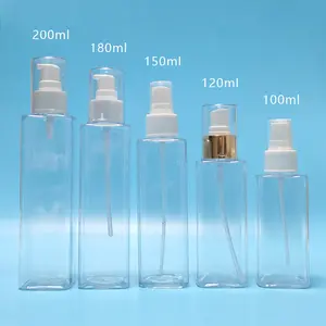 PET disesuaikan 100ml 120ml 150ml 180ml 200ml ml persegi transparan botol semprot botol Losion dengan kabut semprot pompa Lotion