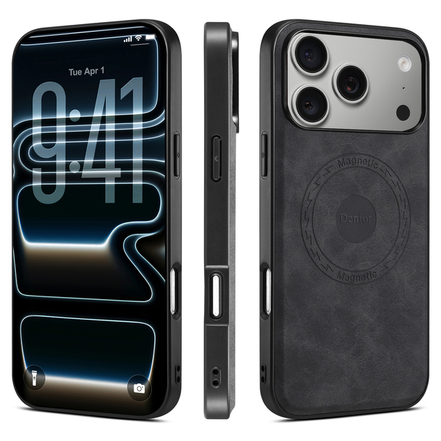 Denior Luxury PU Leather Shockproof Magnetic Wireless Charging Phone Case Wallet Function for 17/16/15/14/13/12 Series