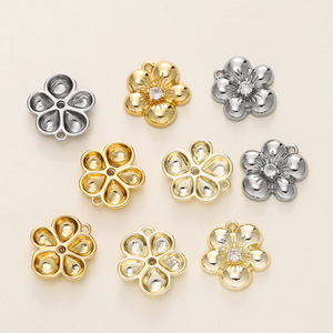 Five Petal Flower Pendant 18k Gold Plated <b>Copper</b> Crystal Center For <b>Bracelet</b> Making DIY Jewelry Accessories - Product Image 4