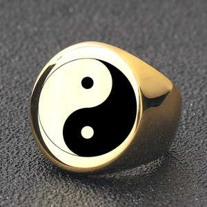 Stainless Steel Round <b>Ring</b> 22mm Tai Chi Yin Yang Design Unisex Fashion Jewelry Gift - Product Image 2