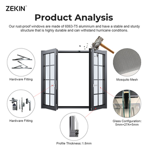 Zekin Rwanda Project Engineering Double Tempered Glass Sliding Aluminum <b>Window</b> Soundproof Heat Insulation Casement Other <b>Windows</b> - Product Image 4