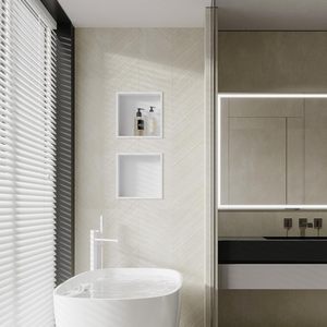 נישת מקלחת לבנה מט 30.5x30.5x10 ס\\\"מ נירוסטה 304 נישת קיר שקועה לאחסון במקלחת ללא צורך באריחים נגד טביעות אצבע - Product Image 3