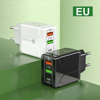 Cargador USB Universal de 3 Puertos con Carga Rápida 3.0, Adaptador de Pared de 2.4A para Teléfonos Móviles