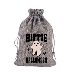 Sac en toile de jute à motif Halloween 15x20cm, sac en lin en gros, pochette à cordon en nylon, idéal pour décorations de festival, souvenirs, bonbons - Product Image 3