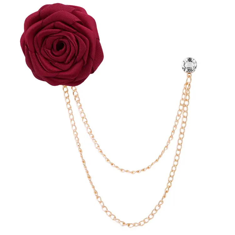 Unisex Men Women Groom Wedding Party Suit Dress Pin Handmade Fabric Rose Camellia Flower Brooch