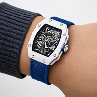 Montre à quartz pour homme en forme de baril, cadran à aiguilles de 39 mm, ultra-fine, étanche, bracelet en nylon, montre-bracelet tendance
