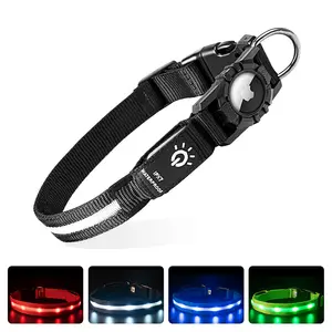 Waterproof LED USB RechargeableDog Collar Support Airtag GPS Light Up Dog Collar For Small Medium Large Dogs