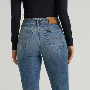 Nouveautés : Pantalon en jean évasé tendance avec logo client, taille haute, boutons élastiques, couleur unie - Product Image 6