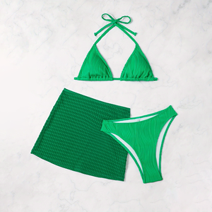 Maillot de bain 3 pièces Triangle Bikinis pour <span class=keywords><strong>femme</strong></span> avec soutien-gorge bandeau imprimé Crochet <span class=keywords><strong>Bikini</strong></span> Cover up <span class=keywords><strong>Original</strong></span> et nouvelle jupe - Product Image 4