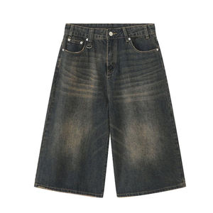 Pantalones Cortos de Mezclilla para Hombre, Estilo Urbano de Verano, Rectos, Transpirables, Tejidos, Personalizados, Holgados, Desgastados, Lavado Oscuro, de Algodón, Vintage, a la Moda - Product Image 3