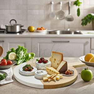 Plateau de service de planche à fromage en bois d'acacia en marbre de luxe simple avec poignées Bloc de coupe personnalisé pour cuisine et fête - Product Image 4