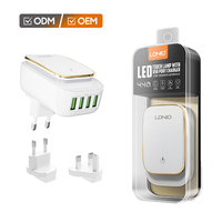 Chargeur mural LDNIO A4405 4 ports, chargeur domestique 3.4A, lumière de nuit tactile LED, chargeur USB pour mobile