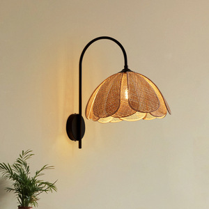 Japanese Style <b>Wall</b> Lamp Led E27 Rattan Shade Bedroom <b>Bedside</b> <b>Lighting</b> - Product Image 3